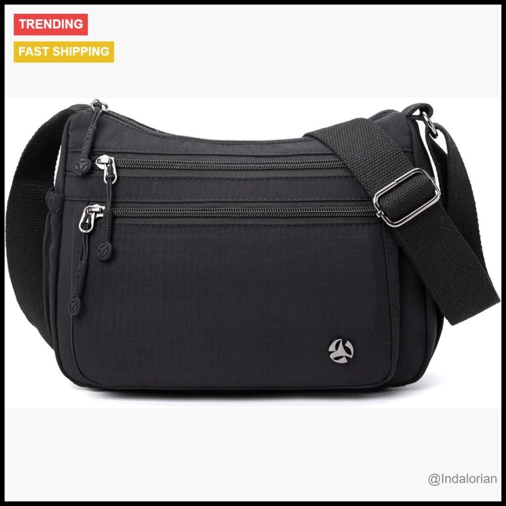 Waterproof Nylon Crossbody Bag Multiple Pockets Adjustable Strap Roomy Messenger